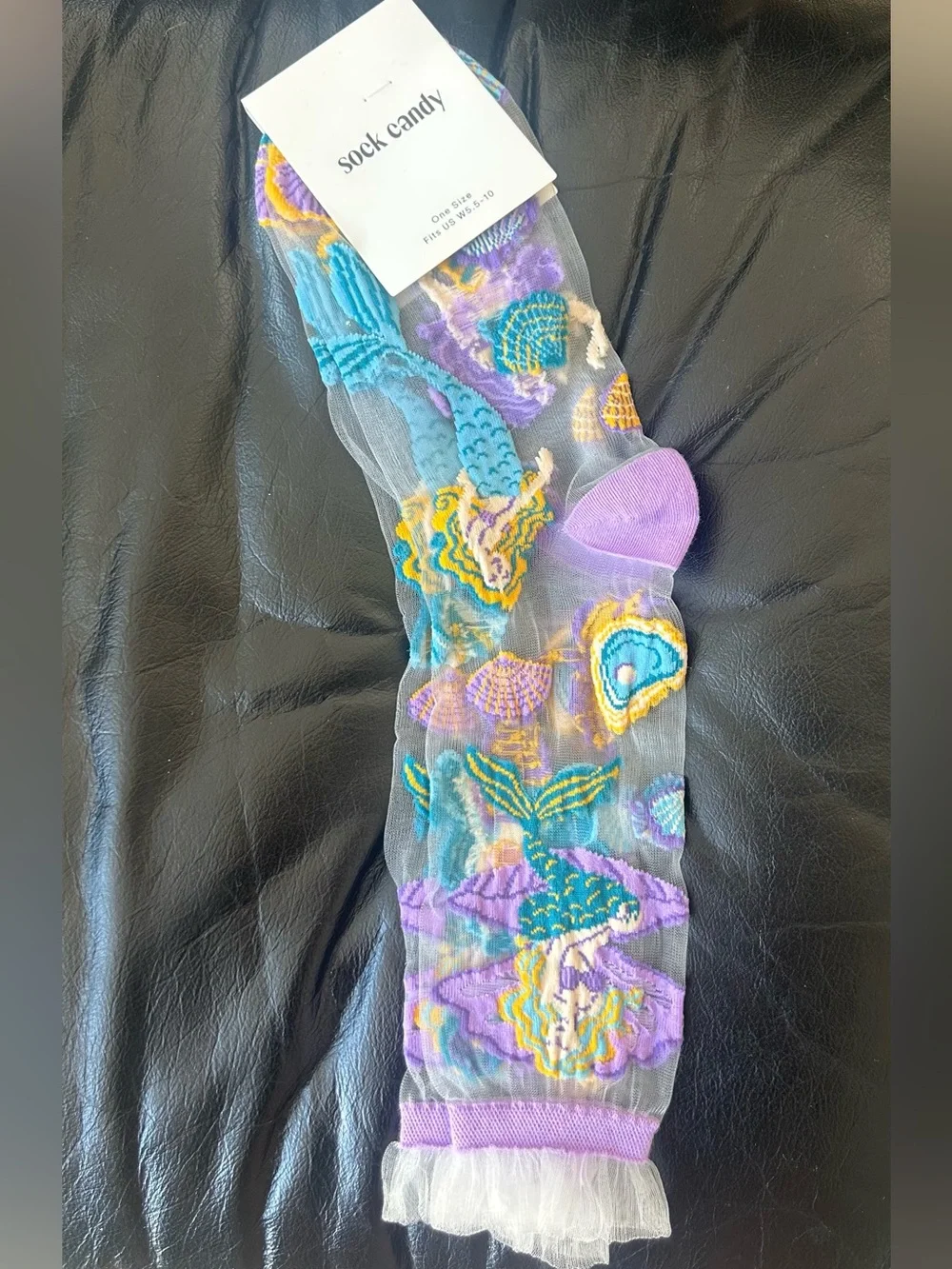 Sheer Mermaid Embroidered Crew Socks - NWT - Purple & Teal